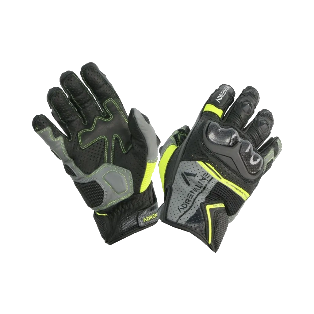 Moto rukavice kožne ADRENALINE HEXAGON PPE crna/fluo