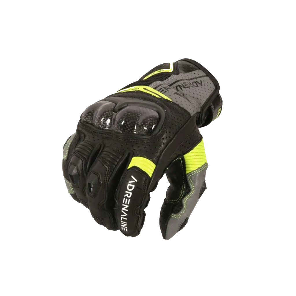 Moto rukavice kožne ADRENALINE HEXAGON PPE crna/fluo