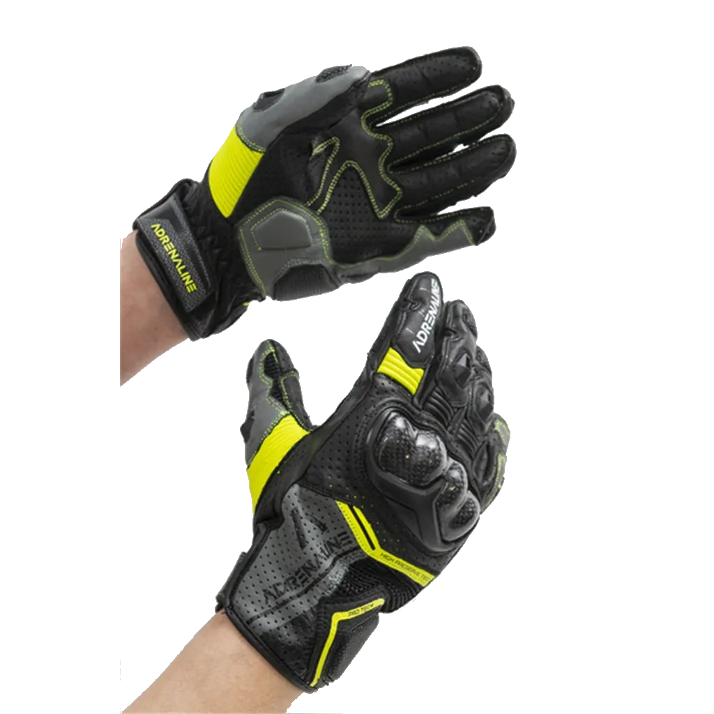 Moto rukavice kožne ADRENALINE HEXAGON PPE crna/fluo