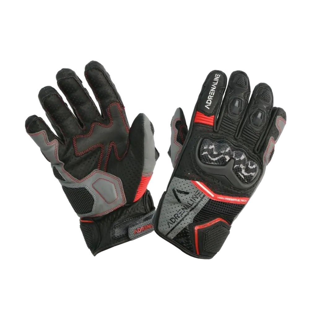 Moto rukavice kožne ADRENALINE HEXAGON PPE crna/siva/crvena