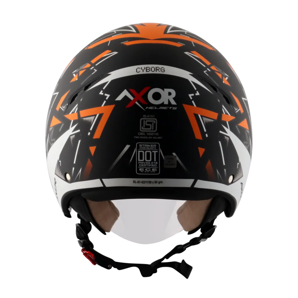 AXOR Striker Cyborg kaciga mat crno bijela - stražnja strana