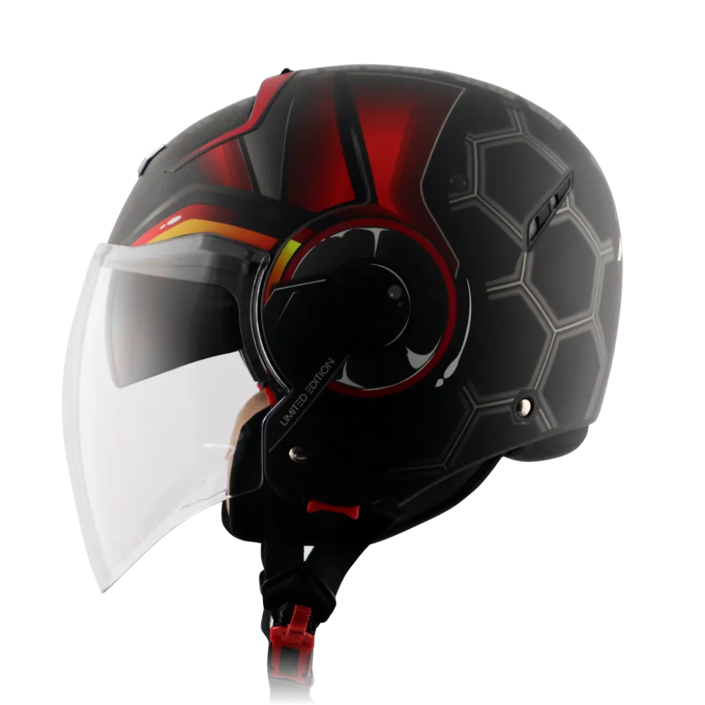 AXOR Striker Hitman kaciga mat crno crvena - bočni pogled