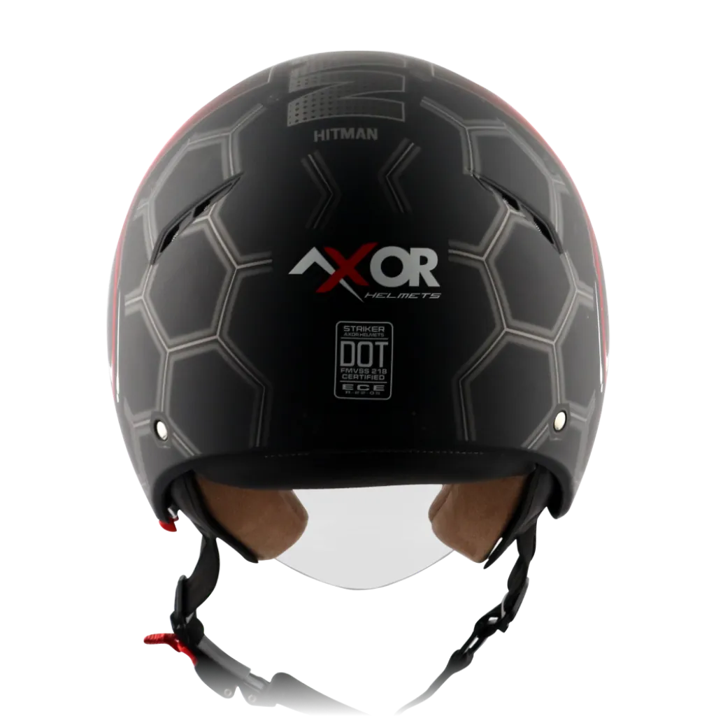 AXOR Striker Hitman kaciga mat crno crvena - stražnja strana